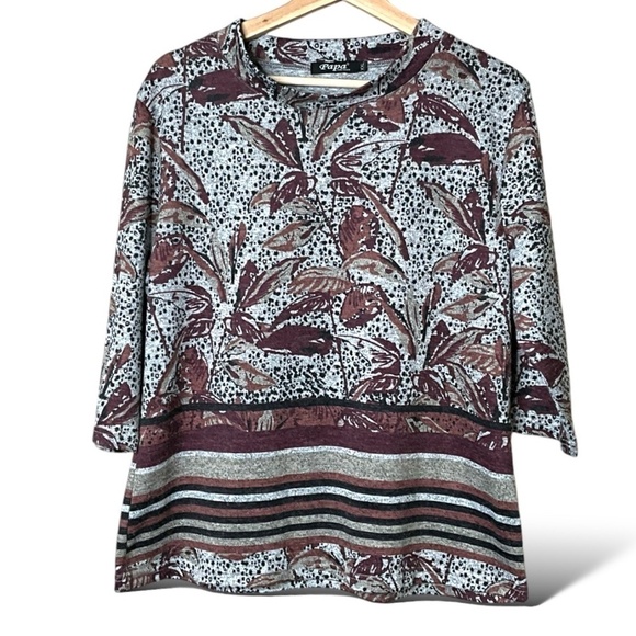 PAPA VANCOUVER Half Sleeve Crew Neck Knit Sweater Burgundy / Beige / Brown XXL - Picture 3 of 9